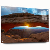 Acrylic print of Arches National Park in Utah, displaying natural arches in earthy tones, ideal for dining room decor.