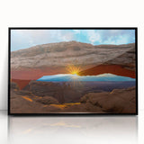 Large abstract wall art depicting the Arches National Park in muted earth tones on a framed acrylic.