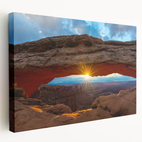 Arches National Park landscape on large stretched canvas, featuring earthy red and orange tones, ideal for kitchen wall art.