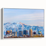 Vintage poster art of Salt Lake City with colorful palette on extra large framed canvas, ideal for living room decor.