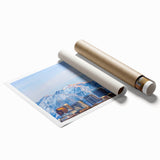 Extra large wall art depicting Salt Lake City with soft pastel shades on a rolled print, suitable for classy bathroom decor.
