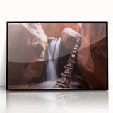 Large abstract wall art depicting Zion National Park in muted earth tones on a black framed acrylic.