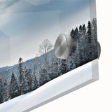 Large abstract wall art depicting Vermont scenery in muted earth tones on acrylic glass, ideal for dining room ambiance.