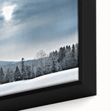 Textured black wall art featuring colorful Vermont scenery on a framed canvas, ideal for living room decor.