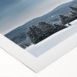 Art deco poster of Vermont scenery in muted autumn colors on rolled canvas, suitable for dining room wall art.