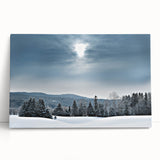 Black and white scenic photograph of Vermont on stretched canvas, ideal for kitchen wall art.