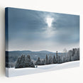 Large canvas print of a serene Vermont landscape in soft green and blue tones, suitable for kitchen wall art.