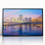 Large abstract wall art depicting a Virginia landscape in muted earth tones, framed in black acrylic.