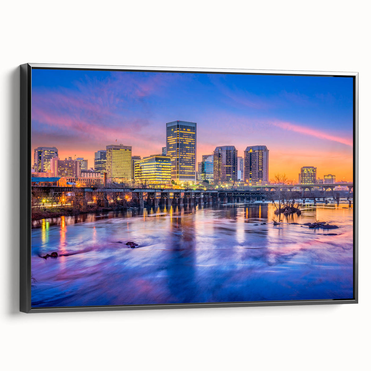 Black and white framed canvas of a vintage Virginia landscape, ideal for bedroom wall art.