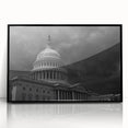 Large abstract wall art of the Washington DC Capitol in muted gray tones, framed in black acrylic.