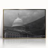 Framed acrylic print of the Washington DC Capitol in gold tones, ideal for modern art wall decor.