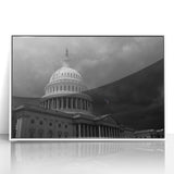 Framed acrylic print of the Washington DC Capitol in art deco style, featuring monochrome tones.