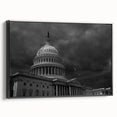 Black and white framed canvas of the Washington D.C. Capitol, ideal for bedroom wall art in a vintage poster style.
