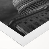 Art deco poster of the Washington DC Capitol in muted gray tones on rolled canvas, suitable for dining room decor.
