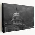 Washington DC Capitol depicted in muted gray tones on a large stretched canvas, suitable for kitchen wall art.