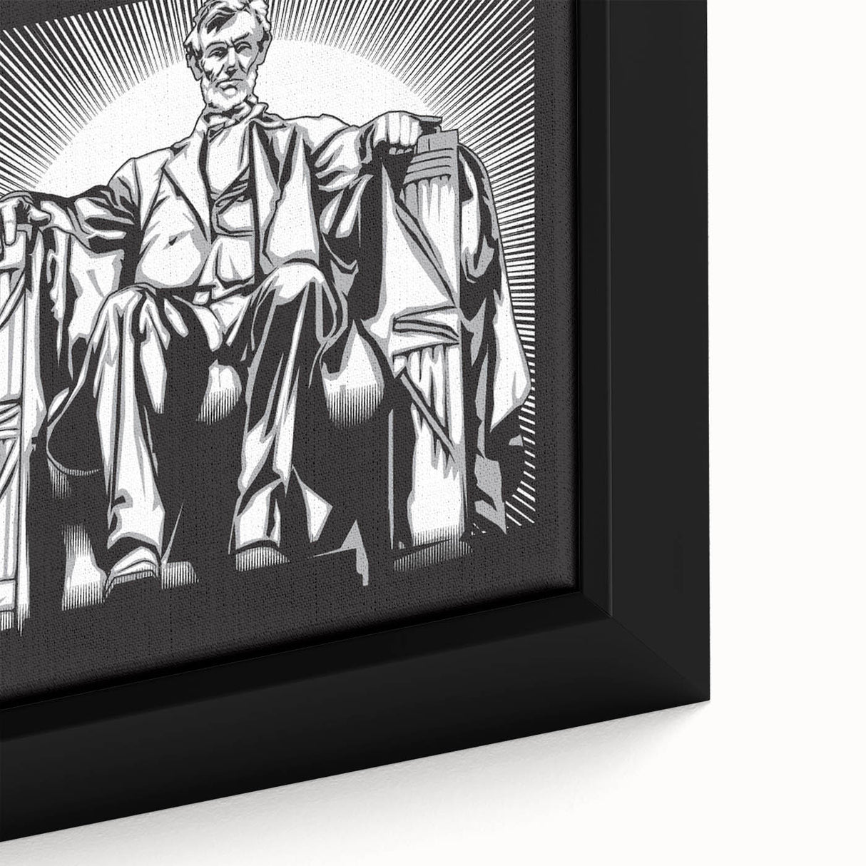 Extra large framed canvas of a textured, colorful depiction of the Lincoln Memorial in muted earth tones.