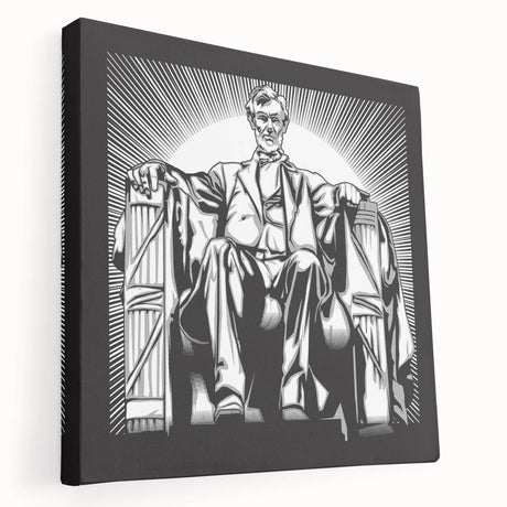 Lincoln Memorial at dusk depicted in muted gray and blue tones on a large stretched canvas, ideal for kitchen wall art.