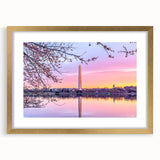 Extra large wall art featuring a textured abstract print of the Washington DC monument in muted gray tones, framed in gold.