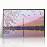 Framed acrylic print of Washington D.C. monuments in muted gold and gray tones, suitable for modern art wall decor.