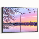 Black and white framed canvas of Washington DC monuments in a vintage poster style, ideal for bedroom wall art.