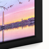 Extra large framed canvas featuring a textured depiction of the Washington DC monument in black with colorful art accents.