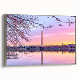 Framed canvas of a vintage-style Washington DC monument landscape, featuring muted colorful tones, ideal for office decor.