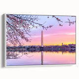 Vintage poster art of Washington DC monuments in muted colors on framed canvas, suitable for large living room walls.