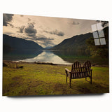 Acrylic print of the Olympic Mountains, featuring muted earth tones, suitable for bedroom or dining room decor.