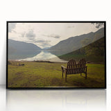 Large abstract wall art of Olympic scenery in muted earth tones, framed in black acrylic.