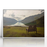Framed acrylic print of Olympic National Park with muted green and blue tones, ideal for modern art wall decor.