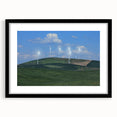 Abstract art print of colorful, textured rolling hills of Palouse, in a large black frame, ideal for living room decor.