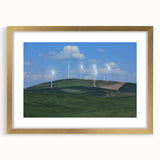 Extra large abstract art print of the Palouse region in textured shades of green and gold, framed in gold.