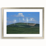 Textured art depicting abstract Palouse landscape in muted earth tones on a framed silver mat, suitable for bedroom decor.