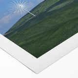 Art deco poster featuring the rolling hills of the Palouse in muted green and brown tones, ideal for dining room wall art.