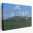 Side view of a large stretched canvas depicting the rolling hills of Palouse, Washington, in muted earth tones.