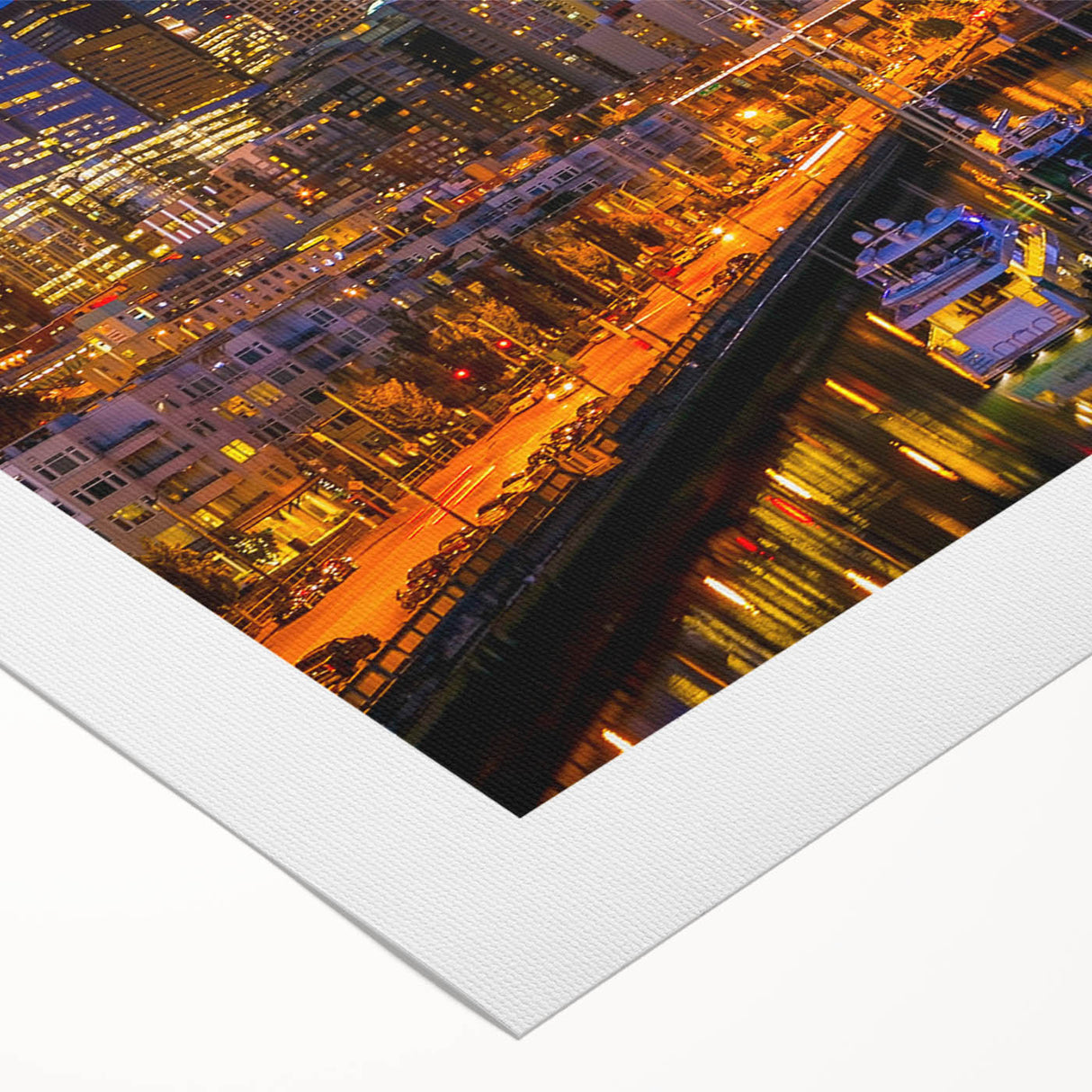 Art deco poster of Seattle skyline in muted gray on rolled canvas, suitable for dining room decor.