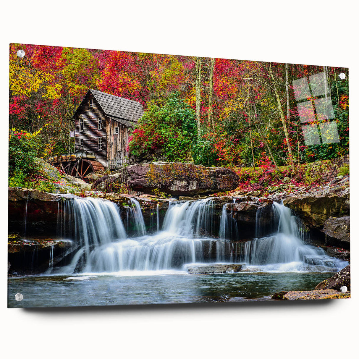 Large abstract wall art of West Virginia scenery in muted earth tones on acrylic glass.