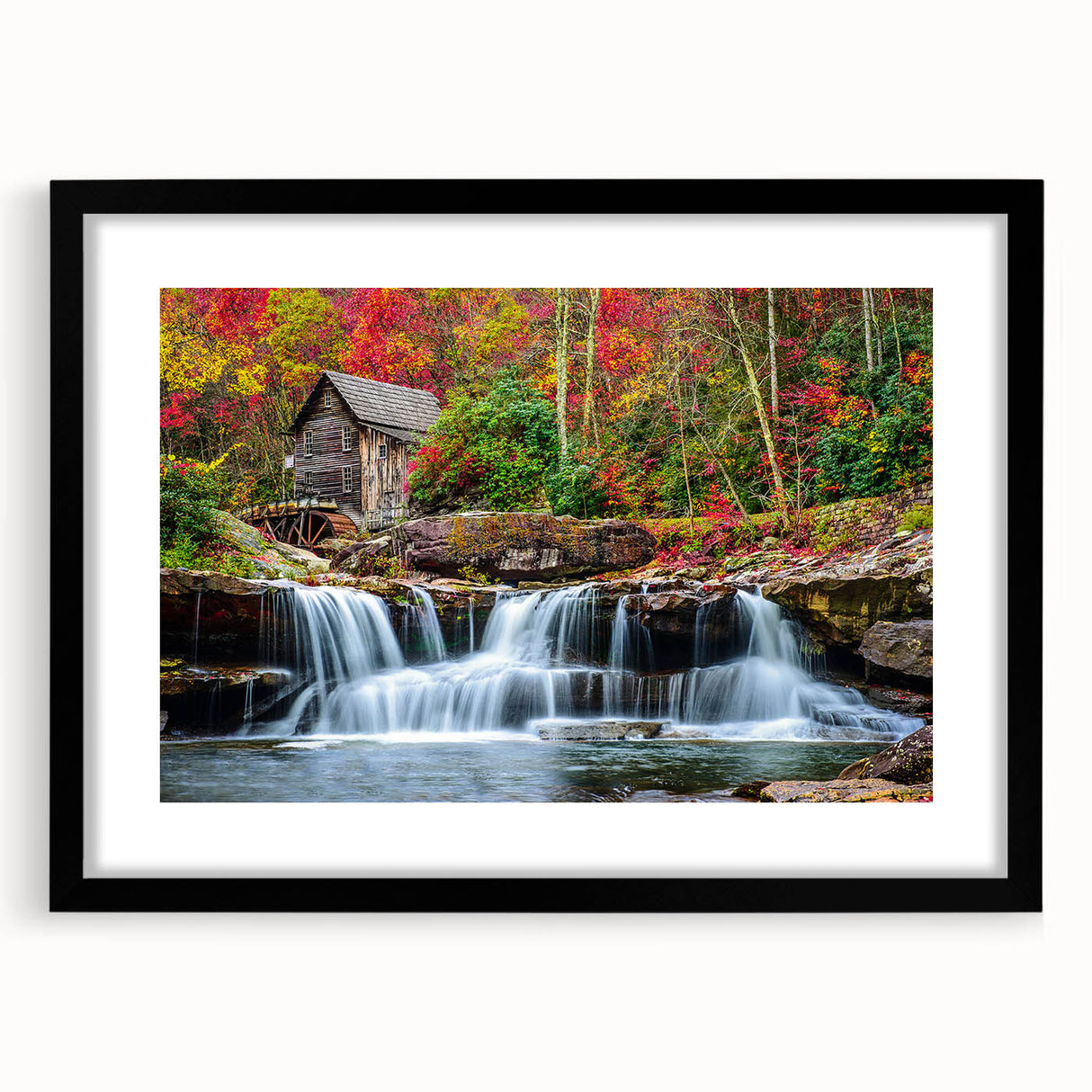 Extra large abstract art print featuring a colorful, textured depiction of West Virginia scenery on a framed canvas.