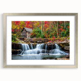 Textured abstract art print of West Virginia scenery in muted earth tones, framed in silver, ideal for bedroom art.