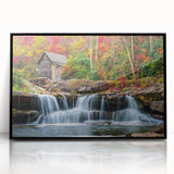 Large abstract wall art depicting a stylized West Virginia landscape in muted earth tones on a framed acrylic print.