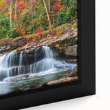 Textured black wall art featuring a vibrant, colorful depiction of West Virginia scenery on a large framed canvas.