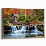 Framed canvas depicting a vintage-style West Virginia landscape in muted gold and black tones, ideal for bedroom decor.