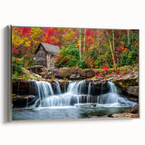 Landscape art painting featuring the West Virginia scenery on a silver-framed canvas, ideal for living room decor.