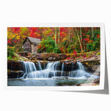 Rolled print of West Virginia scenery with vibrant green landscapes and soft blue skies, suitable for art wall dining room.