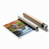 Extra large rolled print of West Virginia scenery with vibrant green and floral motifs.