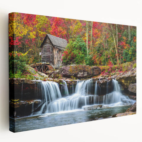 West Virginia mountain landscape on large stretched canvas, featuring earthy green and blue tones.