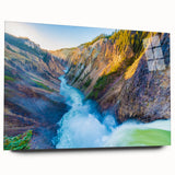 Acrylic print of Yellowstone landscape in muted earth tones, suitable for bedroom or dining room decor.