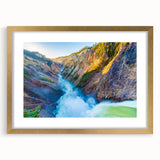 Extra large abstract art print of Yellowstone scenery in muted earth tones on a textured canvas, ideal for living room decor.