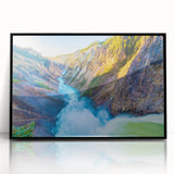 Large abstract wall art depicting Yellowstone scenery in vibrant earth tones on a framed acrylic.