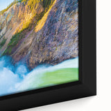 Extra large framed canvas featuring a textured depiction of Yellowstone scenery with vibrant colors.